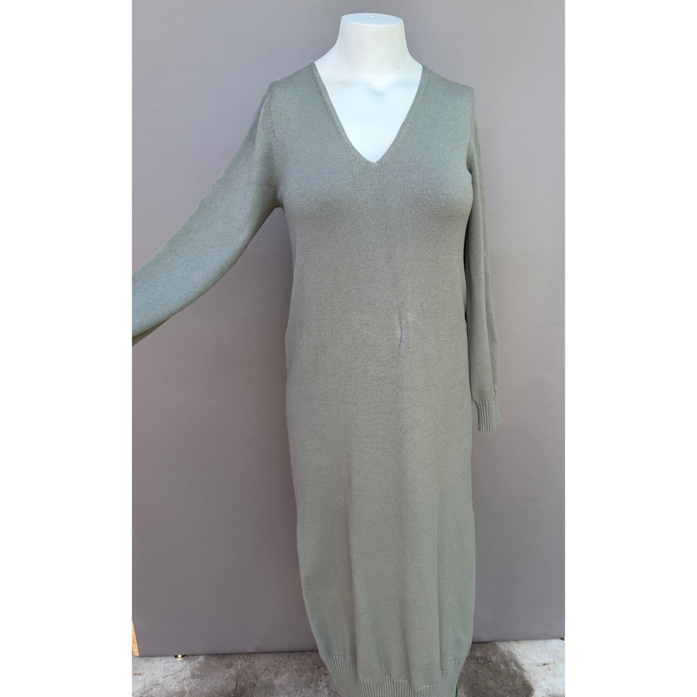 Splendid x Cella Jane Sage Green V-Neck Knit Midi Sweater Dress Size Small Earth - Picture 3 of 13